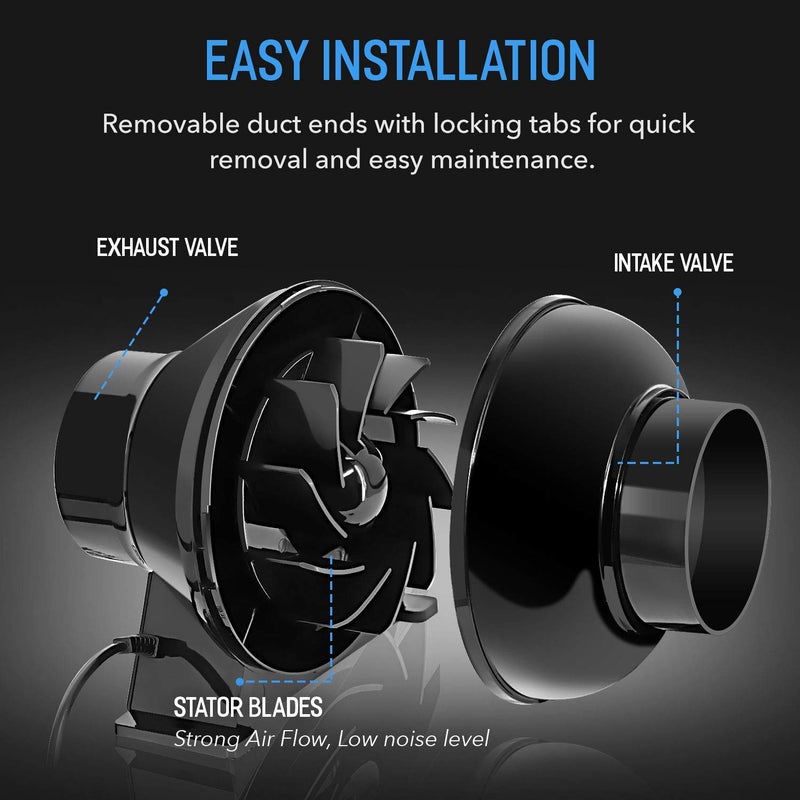YSSOA 4 بوصة مروحة تهوية مضمنة 195 CFM HVAC تنفيس منفاخ العادم الداعم للزراعة المائية تنمو خيمة هادئة - Image 2